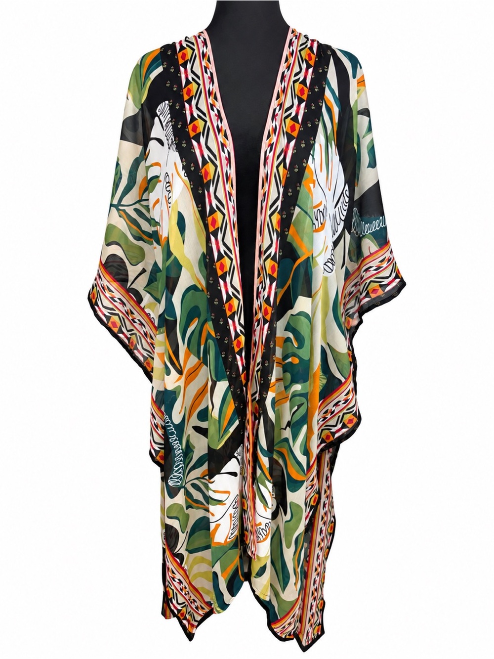 Vince Camuto Tropical Print Kimono Caftan Cover Up One Size Sheer Boho